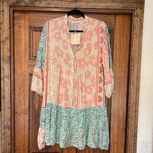 Made in Italy Pink & Mint Floral Button-Front Women’s Tunic Top/dress O/S